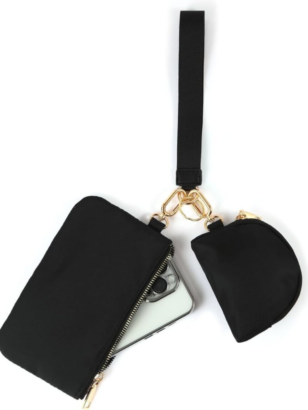 Chic Mini Zip Around Wristlet Wallet & Dual Pouch Keychain Coin Purse for Women